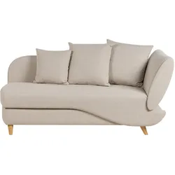 CHAISELONGUE Leinenoptik beige mit Bettkasten rechtsseitig Meri