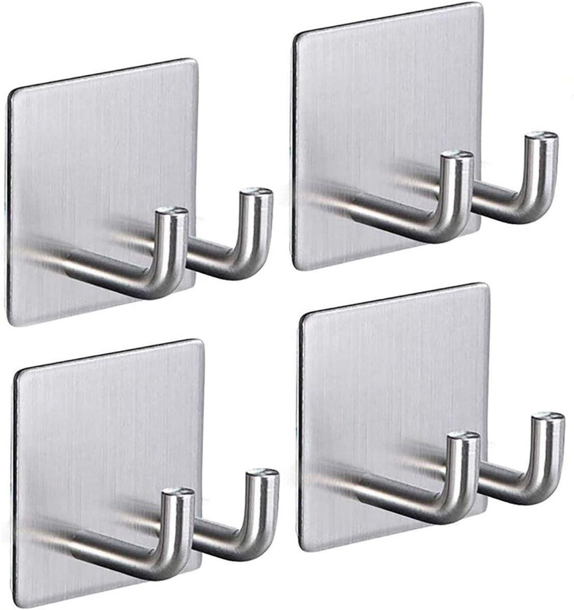 Set van 4 zelfklevende RVS wandhaakjes in zilver voor badkamer en keuken