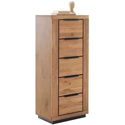 Hochkommode in Wildeichefarben aus MDF und Massivholz