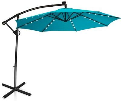 Costway 10FT 360° Rotation Solar Powered LED Patio Offset Umbrella-Turquoise