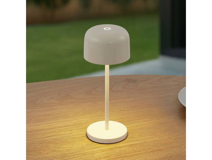 Lucande LED-Akku-Tischleuchte Quill, beige, CCT, dimmbar Quill Lucande,, creme / amber, Aluminium, Modern
