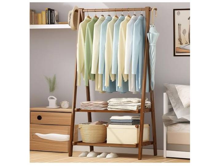 BEARQUN Garderobenständer aus Holz mit Kleiderstange, klappbarer Garderobenständer, bis 80 kg Belastbar, Kleiderständer mit Haken, für Schlafzimmer Eingangsbereich Flur : 66CM/86CM/116CM