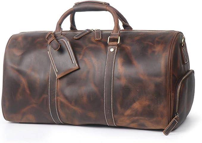 Silecomplaza Weekender Handgepäck Reisetasche Sporttasche, Übergroße Reise Seesack mit Schuh-Beutel, Vintage Leder Weekender Übernachtung Sport Gym Gepäck Carryon Tote Handtasche Herren Damen Duffle Bag Reisetasch