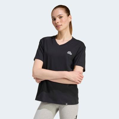 T-Shirt ADIDAS SPORTSWEAR "SUMMER SLIDE GRAPHIC MIT V-AUSSCHNITT", Damen, Gr. XL, schwarz, Obermaterial: 100% Baumwolle, Shirts T-Shirt