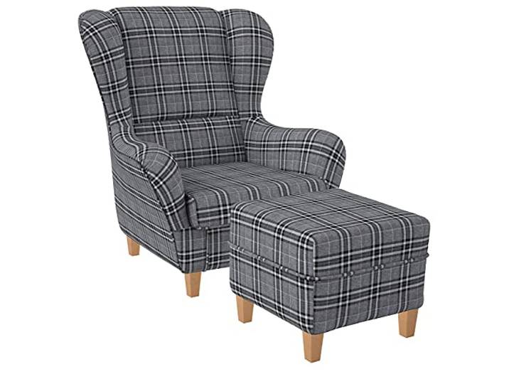 Supellex Ohrensessel »Sofia«, Design Oxford, kariert, hellgrau (Design-Nr.: 5149), wahlweise mit Hocker (inkl. Hocker)