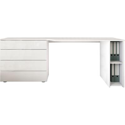Schreibtisch BORCHARDT MÖBEL "Vaasa", weiß (weiß, weiß hochglanz), B:196cm H:72cm T:50cm, Tische, Schreibtisch, Breite 196 cm, Push to Open-Funktion