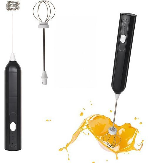 Elektrische melkschuimer geschenksset met 2 opzetstukken, USB-oplaadbaar, zwart