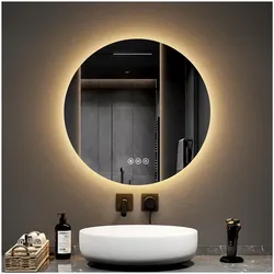 Emke, Spiegelschrank, Badspiegel mit Beleuchtung Φ60cm,Beschlagfrei, 3 Farbtemperaturen(3000K-6500K) und dimmbaren