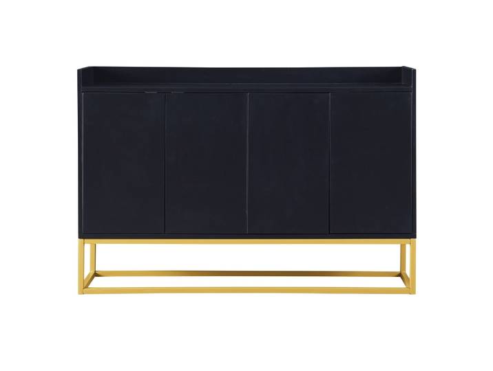 Buffet minimaliste noir 4 portes sans poignées avec pieds dorés