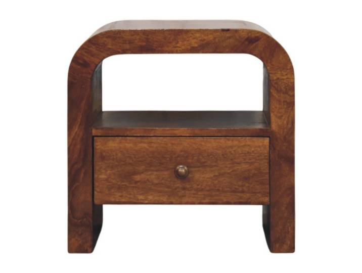 NACHTTISCH Massivholz Darcy Kastanienbraun, 1 Schublade und Offenes Regal, Dunkelbraun