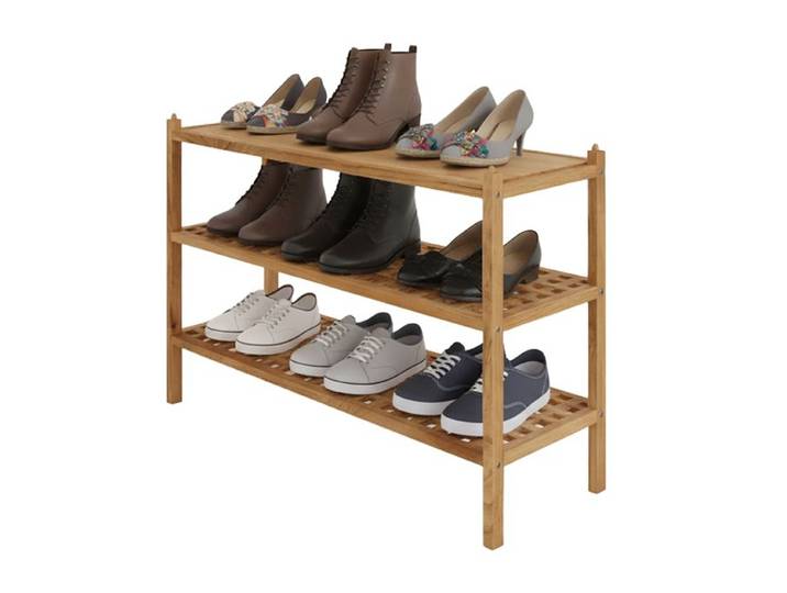Relaxdays Schuhregal aus Walnuss mit 3 Ebenen