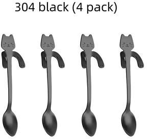 Inspired Finds Creative 304 Stainless Steel Cat Coffee Spoon Hanging Edge Cute Stirring Spoon Set Gold Plated Teaspoon small Black 4 Pcs