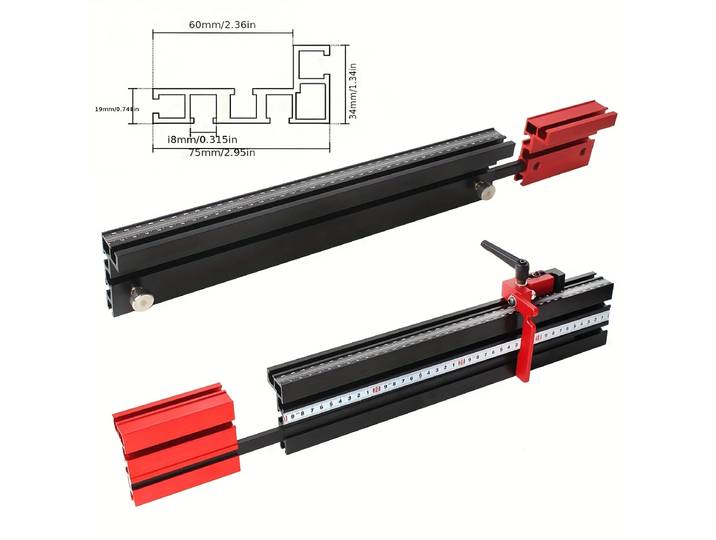 Clôture de routeur de profil en aluminium télescopique de type 75, rail en T, scie à table, calcul de travail, rainure en T, clôture à onglets, 50-87cm, 1PC