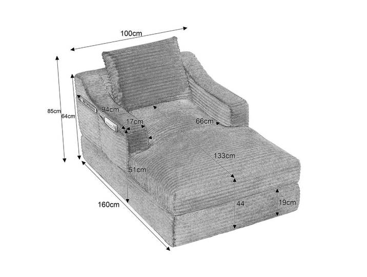 Redom Schlafsessel mit ausziehbarer Zusatzauflage und Doppelschicht-Design, Schwarz, Kunststoff, 162x68x100 cm, Wohnzimmer, Sofas & Couches, Schlafsofas, Schlafsessel