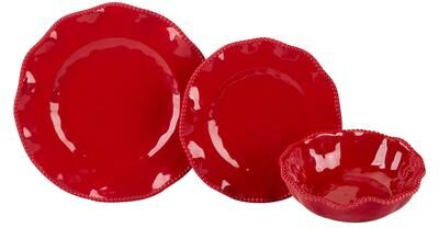 "Certified International Perlette Red 12 pc Melamine Dinnerware Set, Service for 4 - 11"" Diameter x 1.25"""