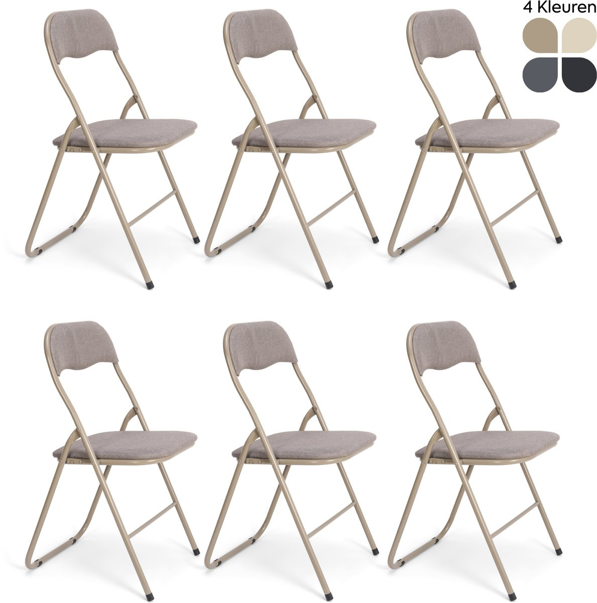 Meije Nova Klapstoelen Set van 6 - Taupe - Linnen - Zithoogte: 45 cm