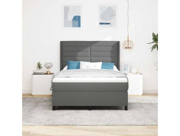 KTHLBRH Doppelbett dunkelgrau 140 x 190 cm mit Matratze Verstellbares Kopfteil, Lattenrost, Kiefernholz, atmungsaktiver Stoff, max. Belastung 280 kg