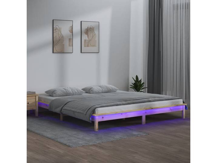 vidaXL Massivholzbett mit LEDs 140x190 cm