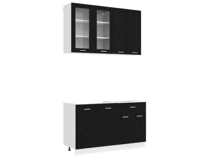 Favemtsl Küchenzeile Lyon 4-teilig Küchenschrank Set Schwarze Eiche Strukturierte Organisation für Ihre Küche: Modulares 4-teiliges Schrankset mit verstellbaren Füßen und Kippschutz.