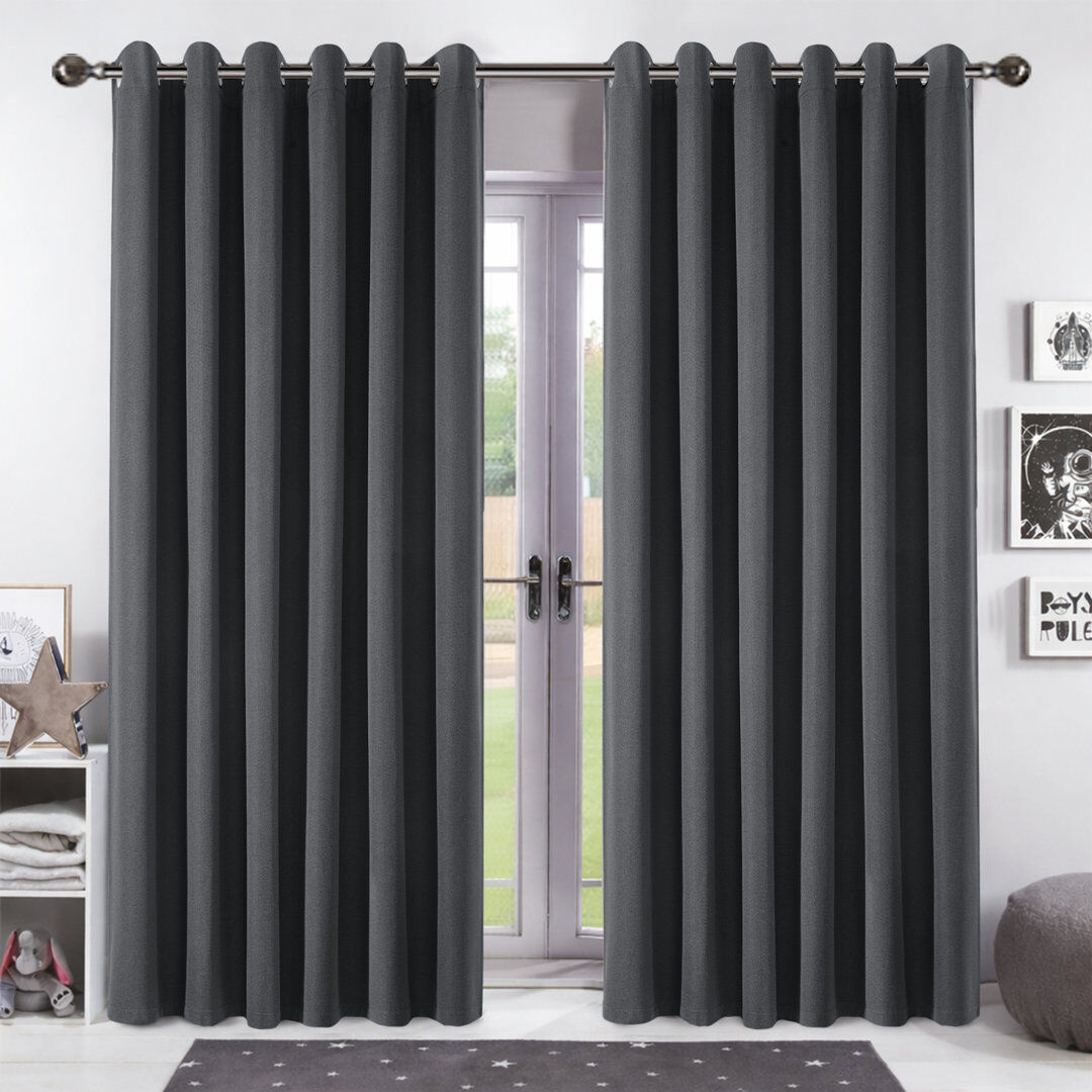 Aspire Homeware Linen 100% Blackout Curtain Pair for Maximum Privacy and Light Control Charcoal 168cm Width x 228cm Drop