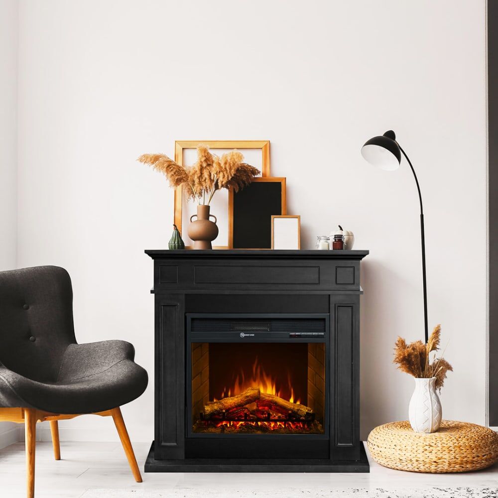 Chimenea eléctrica divina fire de madera negra, 89,5x90,5x28 cm
