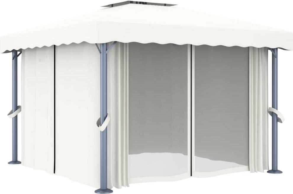 vidaXL Pavillon mit Vorhang 3x3 m Cremeweiß Aluminium