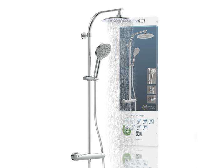 Duschsystem SCHÜTTE MADURA FRESH , grau (chrom), H:101cm, Brausegarnituren, Duschsystem, inkl. Wasserspardichtung, Sicherheitssperre, Antikalk, höhenverstellb.