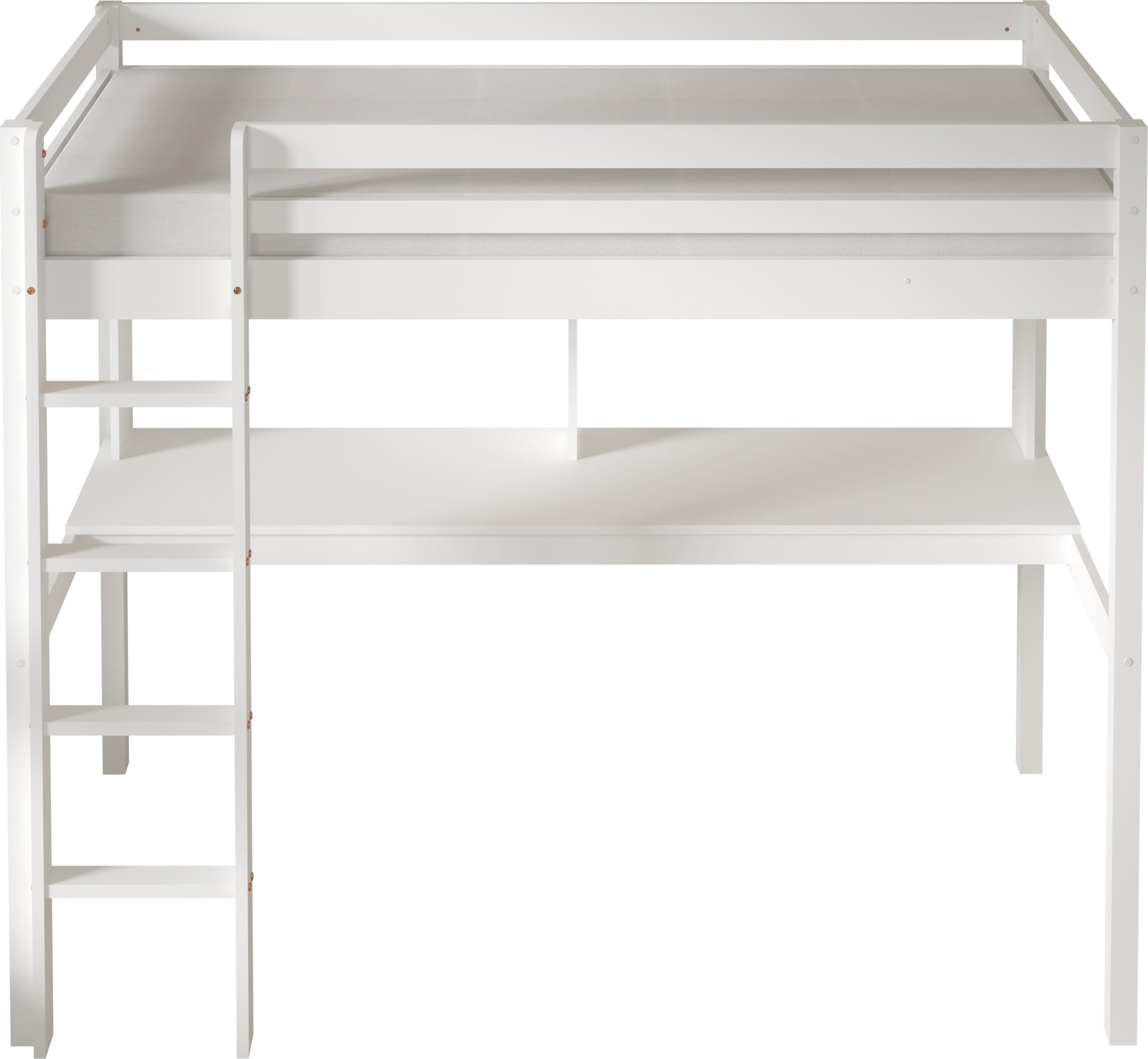 Sunny Sil Hochbett aus Holz mit Schreibtisch in Weiß | Kinderbett ohne Matratze | Einzelbett mit Treppe in 208 x 100,5 x 172 cm | Für Matratzengröße: