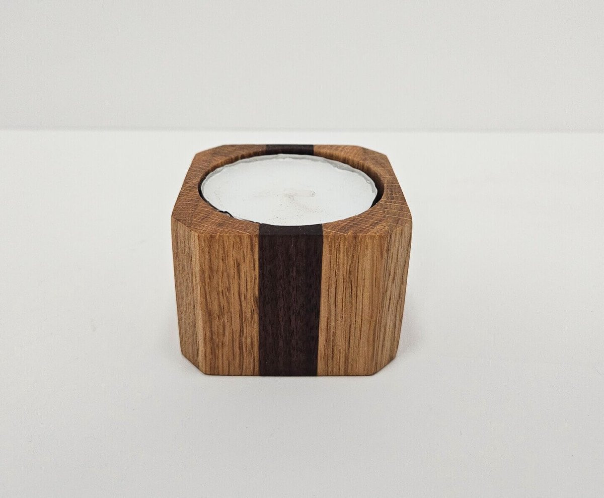 Handgemaakte houten waxinelicht-houder van eiken en walnoten hout - Klein model