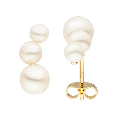 Perlenohrringe JOBO "Ohrringe mit 6 Perlen 17 mm", weiß (gelbgold 585), Ohrringe, Damen, Gelbgold 585 Perlen, Gelbgold 585, Perlen, 14 Karat 585 Gold