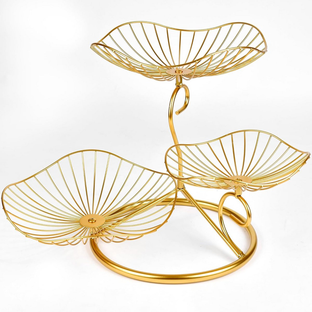 3-Laags Gouden Metalen Fruitstandaard - Decoratieve Metalen Fruitschaal voor Keuken en Woonkamer