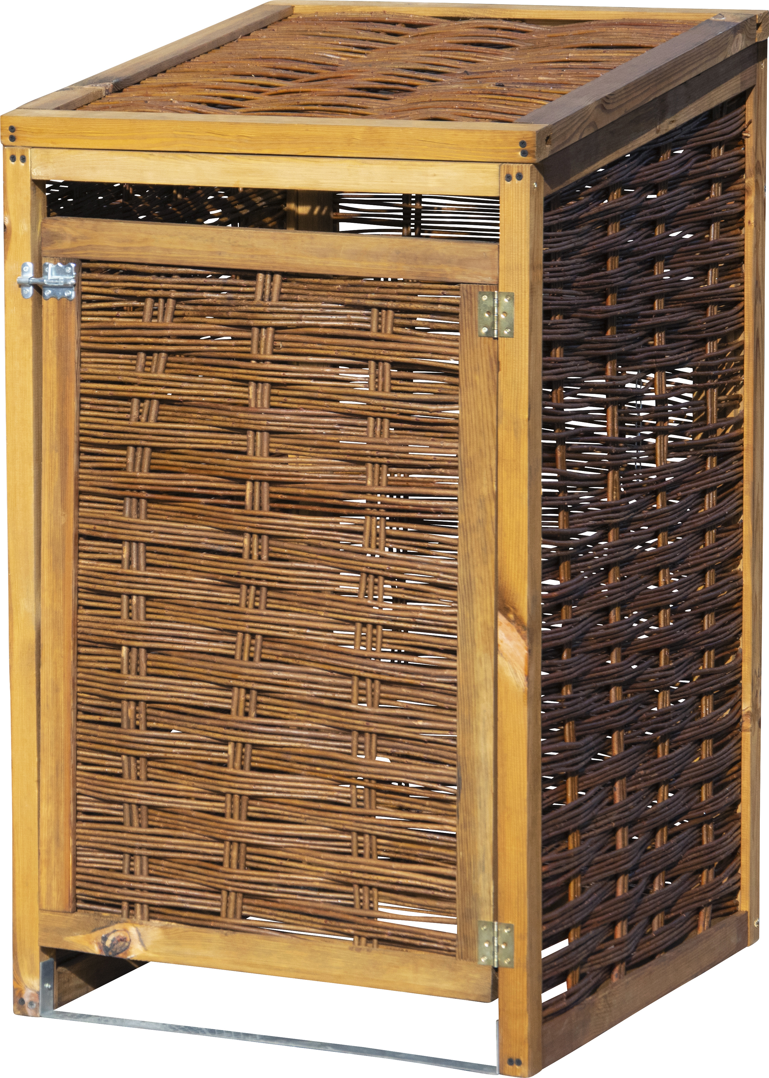 dobar Wetterfeste Mülltonnen-Box aus Holz, aufklappbares Mülltonnen-Versteck für 120l Tonnen, ungeschälte Weide, braun, 60 x 80 x 115 cm