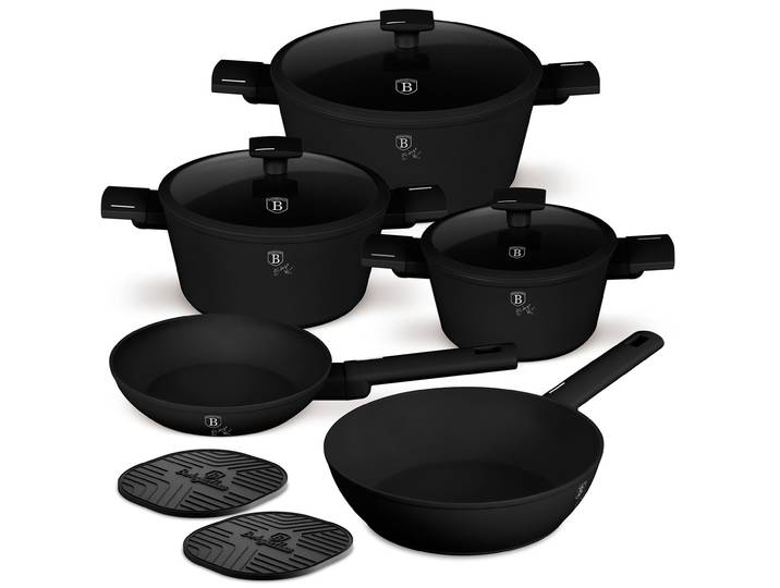 Design Kochset inkl. Untersetzer, 10-teilig, mattschwarz