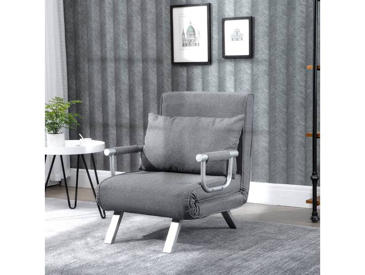 HOMCOM Fauteuil Convertible Lin Gris Clair 1 Place