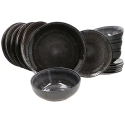 18tlg. Tellerset Zakynthos Reactive Glaze Schwarz - 24321870, 24321882, 24321876