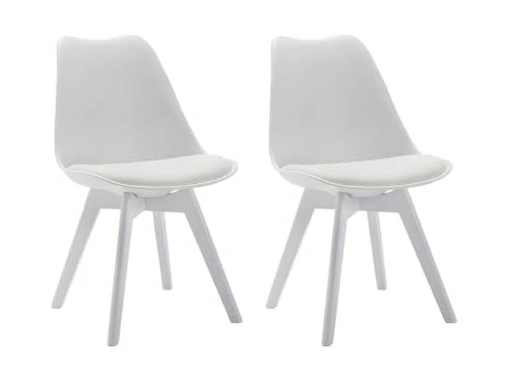 Vente-unique - Stuhl 2er-Set Jody - Plastik Weiß Holzgestell Gepolsterte Sitzfläche für mehr Komfort