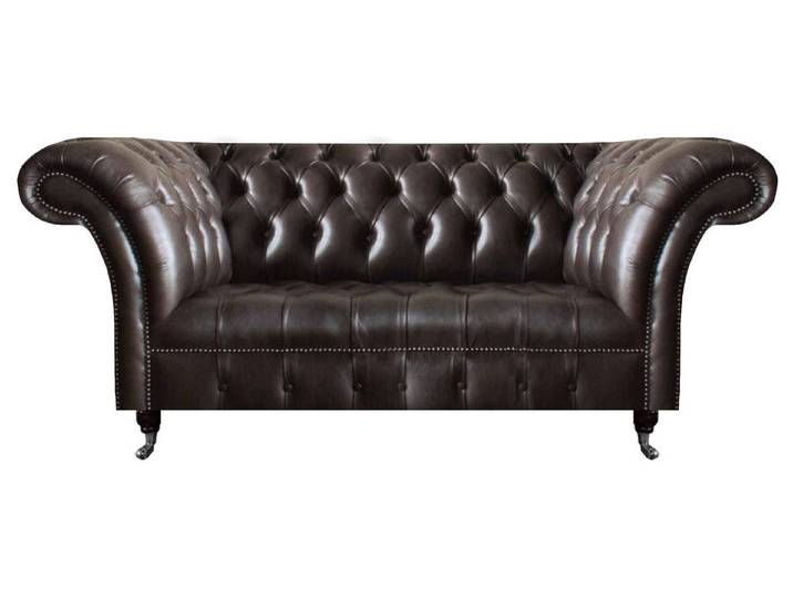 Xlmoebel Chesterfield-Sofa Dunkelbraune Ledercouch im Chesterfield-Design mit Knopfheftung, 2-Sitzer, Hergestellt in Europa