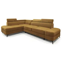 ECKSOFA AVISE M L-S Gelb Velours-Stoff mit Schlaffunktion
