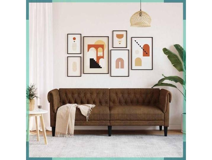 Canapé Chesterfield 3 places - 372564 - Marron - Tissu - Bois massif 201 5×74 5×74 5 cm