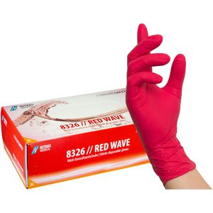 NITRAS-MEDICAL Einmalhandschuhe Red Wave, rot, 100 Stück, Nitril, chemikalienbeständig, lebensmittelecht, Größe M