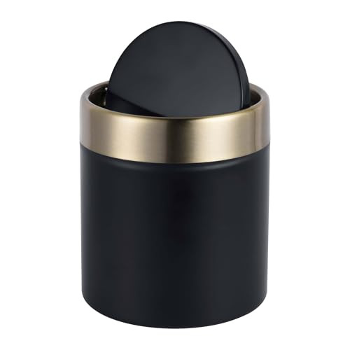 Relaxdays Mini-prullenbak met swingdeksel, zwart/goud, 1,5 l