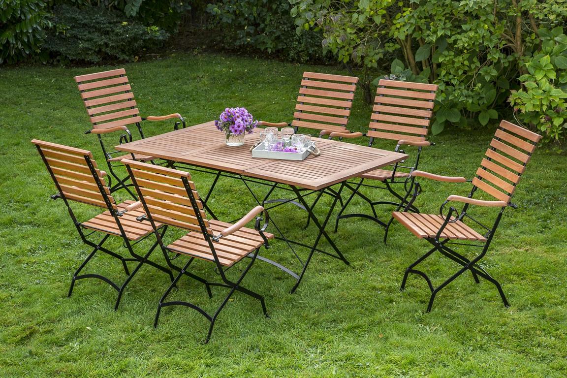 MERXXHANDELS Schlossgarten Set 7tlg 6 Sessel Tisch 100(150)x90cm 16909246