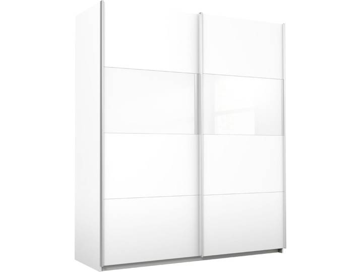 Schwebetürenschrank RAUCH Quadra Schrank Schlafzimmerschrank in vielen Breiten , weiss (weiß, weißglas), B:181cm H:210cm T:62cm, Holzwerkstoff, Schränke, Schwebetürenschrank, Kleiderschrank Garderobenschrank mit Glaselementen