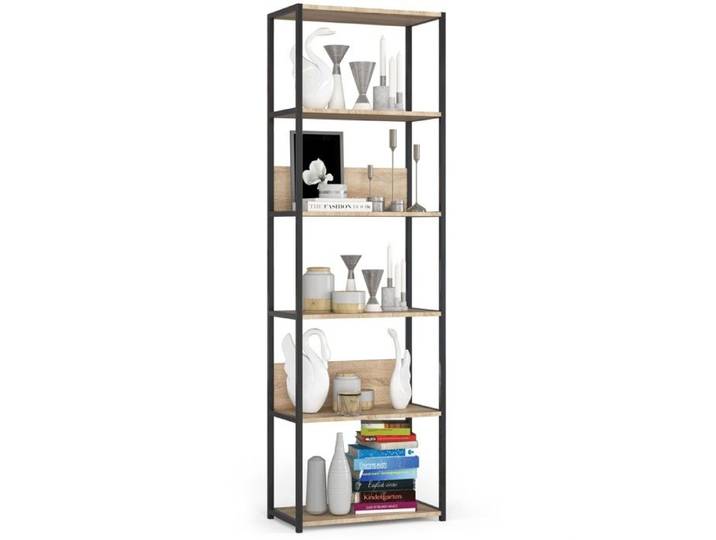 Étagère murale industrielle AKORD Noire 60 cm façade Chêne Sonoma 6 étagères 60x32x192 cm