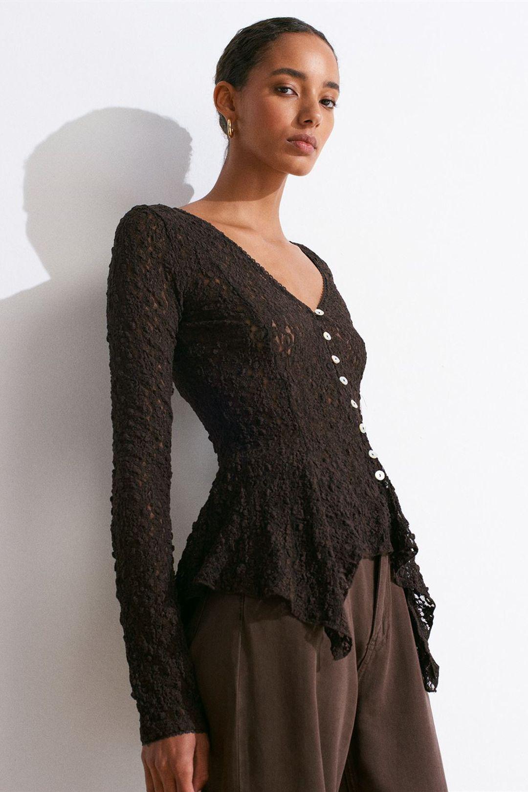 Spitzen V-Ausschnitt Knopf-Cardigan