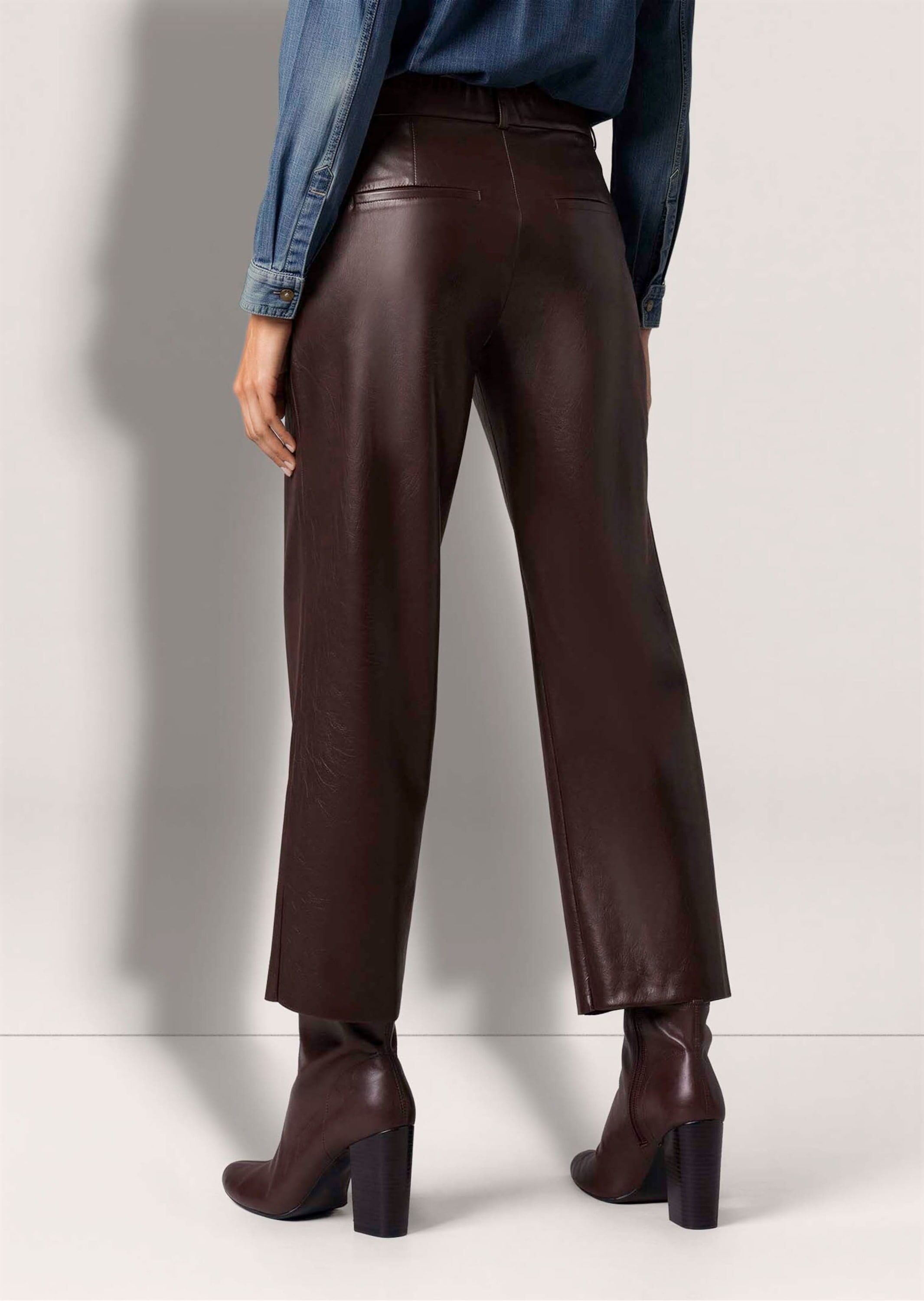 Lederhose MADELEINE "Hose 7/8-Hose in Lederoptik", Damen, Gr. 21, K-Gr, braun (bordeaux), Modern, regular fit, Hosen Lederhose