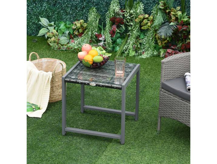 Table D'Appoint En Aluminium Et Polyrotin Avec Plateau Verre Trempé\, Résistant Aux Intempéries Pour Jardin\, Balcon Ou Terrasse