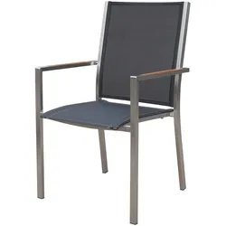 OUTFLEXX Stapelsessel, schwarz, Teak / Edelstahl / Textilene, 63x57x93 cm