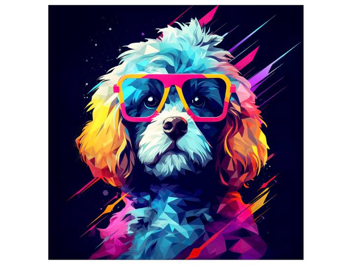 Leinwandbild Dogs With Sunglasses III Rahmen: Mitteldichte Holzfaserplatte MDF Bespannung: Canvas Schwarz/Blau/Violett 30 x 30 x 2cm
