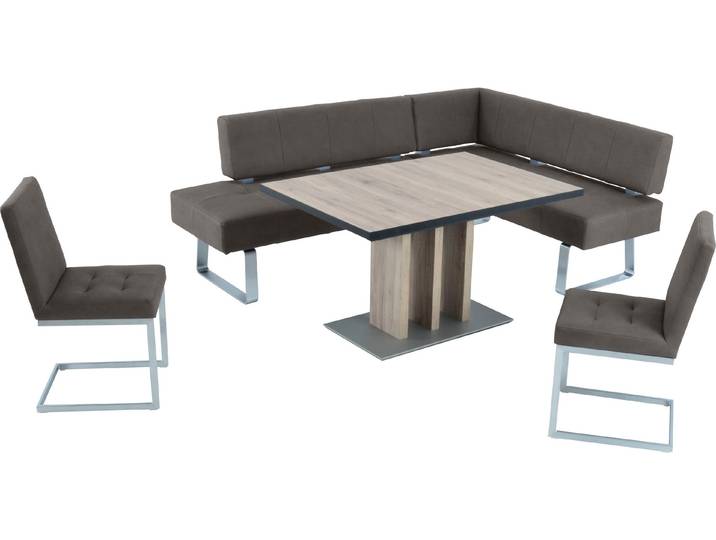 Eckbankgruppe, 195x67 cm, Microfaser, Grau/Schwarz, Ausziehbar, Modern, K+W-Polstermöbel